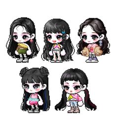 four pixeles of girls with different hair styles