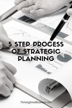 two people are working on a project with the words 5 step process of strategy planning