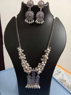 Trendy jewellery for young generation. Oxidised silver jewellery for any occassion. Light weight and attractive jewellery, Oxidised Jewellery Necklaces, Traditional Pendant, Oxidized Jewellery, Flower Jewelry Designs, Trendy Jewellery, Oxidised Silver Jewelry, Wedding Necklaces, Silk Thread Jewelry, Jewellery Necklaces