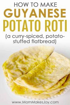 how to make guyanee potato rota bread with text overlay that reads, how to make guyanee potato rota rota