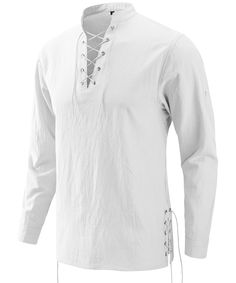 PRICES MAY VARY. Material:This shirt is made of breathable cotton fabric, which is soft, lightweight, and breathable, and can keep the body and muscles cool and dry Feature:Men's cotton retro style lace up shirts featuring long sleeve&rolled sleeve, henley collar, unique medieval vintage, drawstring hemline Occasion:Suitable for daily wear, casual wear, dating, role playing, Halloween, Christmas, parties, events, performances, etc Match:These long sleeve henley linen shirt can be wear with linen Steampunk Medieval, Viking Shirt, Pirate Shirts, Victorian Costume, Laced Up Shirt, Black Khakis, Mens Costumes, Daily Look, Linen Pants