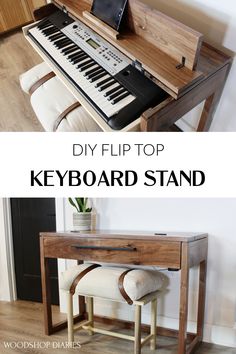 a keyboard sitting on top of a wooden table