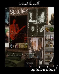 there are many pictures on the wall with words around them that say spiderdead