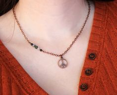 Beaded Copper Peace Sign Necklace Pendant Beads Earthy Boho - Etsy Bohemian Peace Sign Necklace For Gift, Bohemian Nickel-free Copper Wire Necklaces, Bohemian Nickel-free Necklace With Copper Wire, Boho Nature, Peace Sign Necklace, Sign Necklace, Nature Necklace, Copper Color, Peace Sign