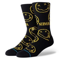 Nirvana Face, Smiley Face Logo, Nirvana Smiley Face, Face Socks, Yellow Smiley Face, Stance Socks, Black Timberlands, Mens Crew Socks, Dave Grohl