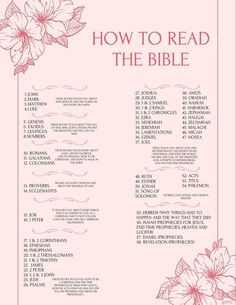 a pink menu with flowers and the words how to read the bible