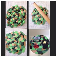 this is a cake made to look like a camouflage pattern with green and brown icing