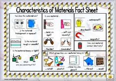 a poster showing the characteristics of materials that are part of a worksheet for kids