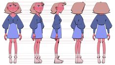 the animation character is standing in different positions and looks like she's going to change her hair