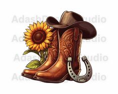 a cowboy hat and boots with a sunflower