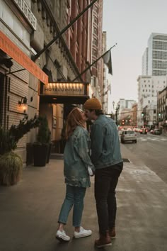 couple just got engaged in downtown Portland and were walking around enjoying the downtown views, shot in Portland Oregon by Miranda Harper photo Downtown Riverside Photoshoot, Portland Oregon Engagement Photos, Engagement Photos Town Square, Small Downtown Photoshoot, Couples Photos Downtown, Downtown Couple Photoshoot Summer, Engagement Photos Urban Setting, Engagement Photos Poses City, Town Couple Photoshoot