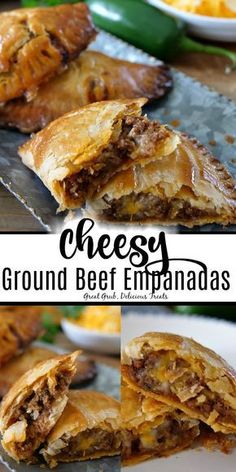 cheesey ground beef empanadas cut in half and stacked on top of each other