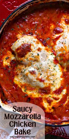 Overhead image of a saucy mozzarella chicken bake in a pan on a napkin on a counter. Chicken Marinara Bake, Chicken Bake Dinner, Mozzarella Chicken Bake, Marinara Chicken, Dinner Tonight Chicken, Bake Dinner, Rustic Wreaths, Best Easy Dinner Recipes, Pan Chicken Recipes