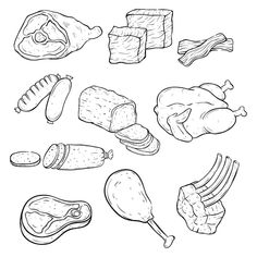 an outline drawing of different types of meats