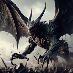 an image of a dragon attacking another creature in the middle of a battle with other creatures