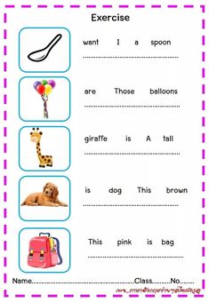 worksheet for kids to learn english with pictures and words in the form of animals