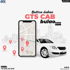 an advertisement for a car rental company with a map and location on the phone screen