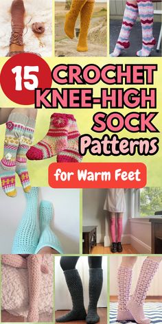 These crochet knee-high socks are perfect for keeping warm while still looking stylish. A must-make for colder weather! Crochet Thigh High, Crochet Thigh High Socks, Thigh High Fishnets, Thigh High Sock, Over The Knee Socks, Thigh High Socks, Sock Patterns