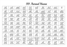 the 99 names of famous people in english and arabic, with an image of them