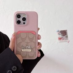 Lifestyle shot of Chic COACH iPhone Case with Integrated Card Holder in a stylish setting Iphone Case With Card Holder, Coach Iphone Case, Leather Iphone Case, Elegant Wallet, Iphone Leather Case, Inspo Board, Iphone Screen, Card Bag, Holder Design