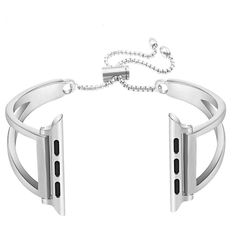 The Butterfly Cuff for Apple Watch is a stylish and sophisticated accessory that combines the classic elegance of a jewelry cuff with the modern functionality of an Apple Watch band. The cuff is designed to securely and comfortably hold the Apple Watch, while adding a touch of glamour to any outfit.The unique butterfly design of the cuff features intricate details such as delicate wings and a curved body, adding a feminine and graceful touch. The design allows for easy access to the Apple Watch' Modern Adjustable Bracelet Strap Watch Band, Silver Apple Watch Band For Everyday Use, Modern Silver Apple Watch Band For Everyday Use, Silver Rectangular Apple Watch Band For Everyday Use, Modern Silver Bracelet For Everyday, Adjustable Silver Watch Accessories For Everyday, Silver Adjustable Watch Bands For Everyday Use, Adjustable Silver Apple Watch Band For Everyday Use, Adjustable Silver Apple Watch Band