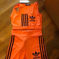 Adidas By Aq-Sport Fashion Wear 2-Piece Girls Active Sports Top & Long Shorts - Elastic Waist, Sunny Orange Color, Blended Fabric Size Medium Comes From Pet Free And Smoke Free Home! Item #688 Avocado Costume, Two Piece Romper, Baby Overalls, Tie Dye Sweater, Adidas Girl, Girl Onesies, Flare Leg Pants, Tropical Island