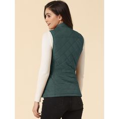 Stay cozy in this padded gilet qulited vest featuring a stand collar, slanted front pockets with toggle closures, and utility-chic zipper for a customized fit. It's the perfect layering choice to pair with a long-sleeve top or a high-neck sweater. It is ideal for fall. Wear yours for a cute look when you are out for fun. Team it with a plaid shirt and jeans for a simple yet stylish finish. Registration number: UT 6236 (CN). Fill Material: 100% Polyester. Quilted Sleeveless Vest For Workwear, Quilted Sleeveless Workwear Vest, Quilted Casual Vest For Work, Casual Quilted Vest For Work, Quilted Vest For Workwear In Fall, Quilted Vest For Fall Workwear, Fitted Quilted Vest For Fall, Quilted Fitted Vest For Fall, Fitted Fall Vest With Zipper Closure