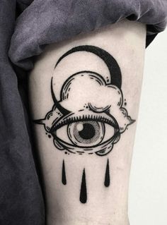 a black and white tattoo with an eye on it