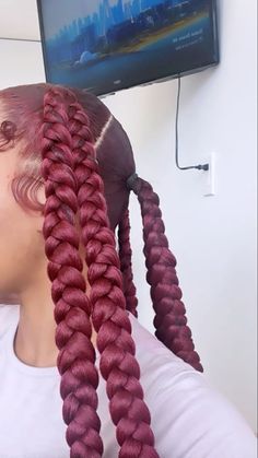 Red Jayda Wayda Braids, Bow Braided Hairstyles, Styles To Do With Braiding Hair, Jayda Wayda Braids With Curls, 4 Parts With 2 Braids In Each, Hairstyles To Do With Weave, Hair Braider Aesthetic, Hair Styles With Braiding Hair, Jadya Wayda Braids