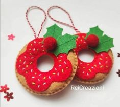 Berry Christmas Tree, Felt Donut, Felt Holly, Christmas Donuts, Felt Crafts Christmas, Felt Christmas Decorations, Felt Sheets, Holly Berry