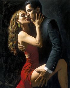 a painting of a man kissing a woman's face in front of a black background