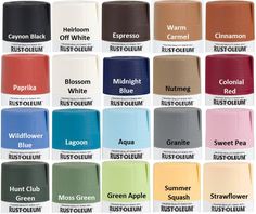 the color chart for all different shades of paint