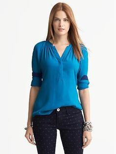 Shirred Blouse Shirred Blouse, Standing Collar, 2015 Fashion, Dress Shirts, Spring Summer Fashion, Tankini, Banana Republic, Gap, Blouses For Women