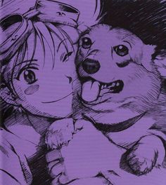 a drawing of two dogs with their faces close to each other, one is hugging the other's head