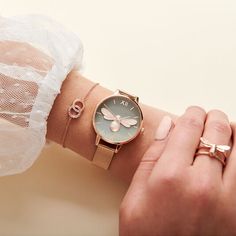 Lucky Bee Lucky Bee, Gray Dial & Rose Gold Mesh | Olivia Burton London Trendy Rose Gold Watch With Round Dial, Rose Gold Watches With Bracelet Strap As Gift, Gift Rose Gold Watch With Metal Dial, Rose Gold Watch With Metal Dial As A Gift, Rose Gold Watches With Metal Dial As Gift, Pink Gold Quartz Watch Gift, Pink Gold Quartz Watch For Gifts, Aesthetic Watches, Bee Watch