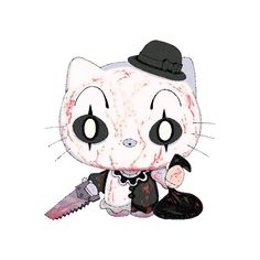 a drawing of a cat with a knife in it's mouth and wearing a top hat