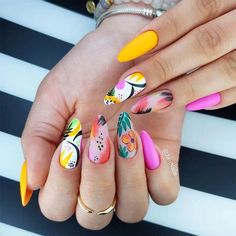 The 12 Best Tropical Beach Nail Designs You Should Try This Summer 202 – ND Nails Supply Tropical Nails, Nail Design Inspiration, Almond Nails Designs, Black Nail Designs, White Nail Designs, Summer Acrylic Nails, Kandy