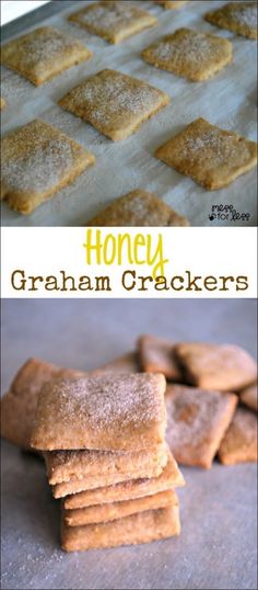 honey graham crackers are stacked on top of each other and ready to be baked