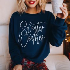 "Embrace the cozy allure of the season with our enchanting \"Sweater Weather\" Sweatshirt, hand-lettered with love and care to capture the whimsy and simplicity of this cherished time of year. 🍂 **Sizes for Every Silhouette From S to 3XL, our \"Sweater Weather\" Sweatshirt is designed to cater to all body types, ensuring a comfortable and stylish fit for every individual. Find your perfect size by referring to our detailed size chart in the photos, guaranteeing a snug and flattering silhouette. Holiday Sweatshirt, Sweatshirt Christmas, Holiday Sweater, Winter Holiday, Hand Lettered, Sweater Weather, Christmas Sweater, Cut And Style, Suits You