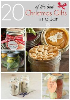 christmas gifts in jars with text overlay that reads 20 of the best christmas gifts in a jar