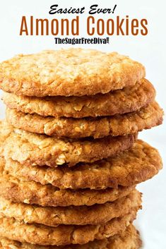 an image of some cookies stacked on top of each other with the words easy ever almond cookies