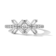 a white gold ring with diamonds on it