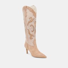 FINLEY STUD BOOTS CAMEL SUEDE – Dolce Vita Western Dress Boots, Western Dress With Boots, Knee High Western Boots, Western Dress, Shirts For Leggings, Western Design, Dress Boots, Studded Boots, Sneaker Dress Shoes