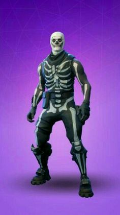 an animated skeleton standing in front of a purple background