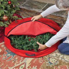 Red Christmas wreath storage bag. Holds up to a 36 inch diameter wreath. Dual sided zipper closure Wreath Storage Containers, Red Christmas Wreath, Wreath Storage, Artificial Wreath, Christmas Room, Christmas Accessories, Christmas Store, Simple Living, Holiday Wreaths