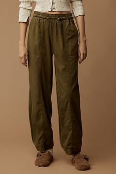 Cotton, lyocell Side slant pockets Pull-on styling Machine wash Imported | Ankle Pants by Daily Practice by Anthropologie in Green, Women's, Size: Small, Cotton/Lyocell Wide Leg Tencel Pants With Pockets, Linen Cargo-style Bottoms, Relaxed Fit Tencel Pants With Pockets, Workout Essentials, Daily Practices, Ankle Pants, Wide Leg Trousers, Anthropologie, Active Wear