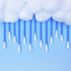 the sky is filled with white clouds and raindrops on blue background art print