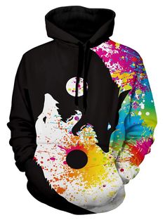 Halloween Wolf, Wolf Print, Cheap Mens Fashion, Hoodie Pullover, Comfy Hoodies, Drawstring Hoodie, Print Pullover, Online Clothing Stores, Casual Hoodie