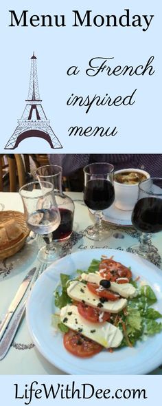 an image of a meal with the eiffel tower in the background