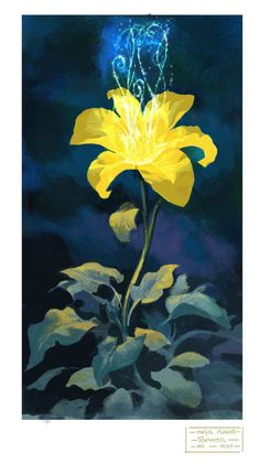 a painting of a yellow flower on a dark background